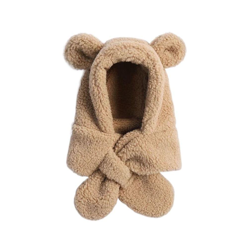 

Мультяшні ведмежі вушка, дитячі плюшеві шапки, плюшева дитяча інтегрована шапка, шарф, дитяча шапка, шарф, хлопчики, дівчатка хакі