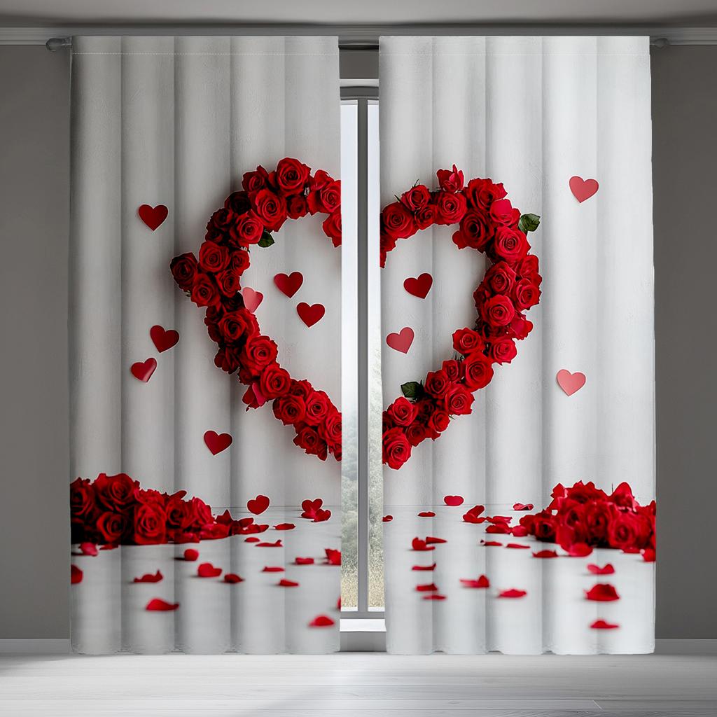 Set Of 2 Red Rose Window Drapes Botanical Floral Theme Living Room Bedroom Decorative Curtains Curtain Polyester Ideal For Great