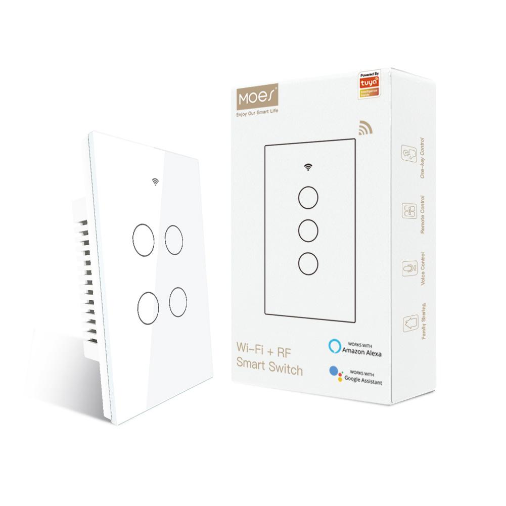 Tuya Moes Glass WiFi Wall Touch Smart Light Switch 1/2/3/4 Gang RF Wireless  Muilti-Control Compatible with AlexaGoogle Home