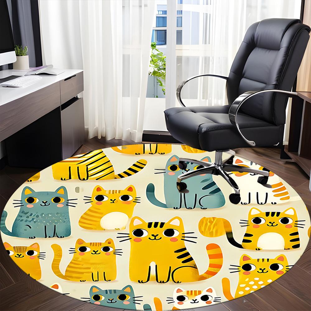 1 szt. Okrągły dywanik biurowy z motywem kota, Mata wewnętrzna odpowiednia do biura, Pod krzesła biurowe, Sypialnia, Salon, Wystrój domu, Dekoracja pokoju