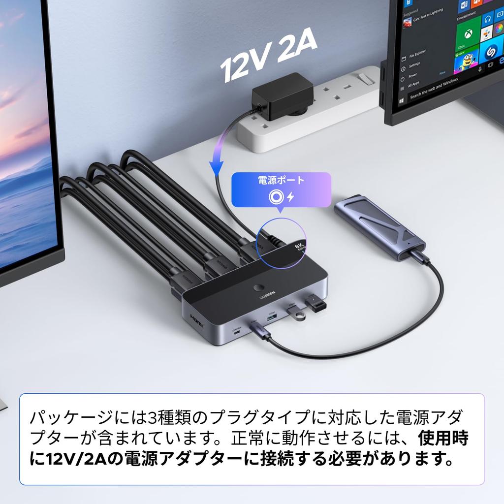 UGREEN HDMI 2.1 KVM Switcher, Dual Monitor Support, 2 Inputs/2 Outputs, 8K@60Hz Compatible, 3x USB 3.0 + USB-C, Dual Screen Sharing for Two PCs, Wired
