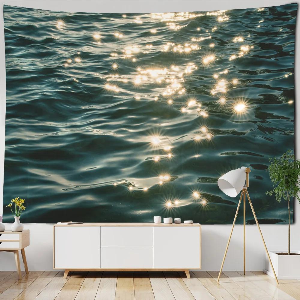 VIKAMA Sparkling Ocean Beach Tapestry Wall Hanging Waterproof Outdoor Picnic Mat Bedroom Living Room Wall Decor