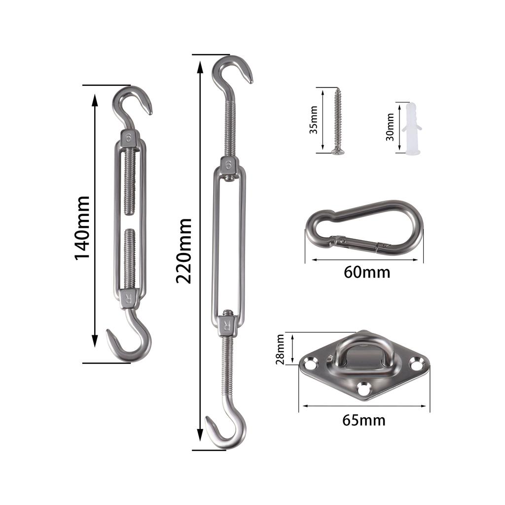 Heavy Duty Sun Shade Sail 304 Stainless Steel Hardware Kit M5/M6 Awning Fixing Installation Kit Stainless Steel Snap Hooks
