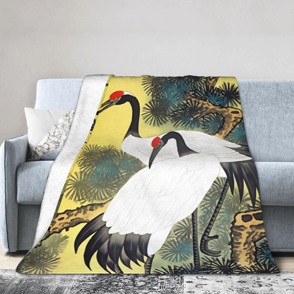 Soft Warm BlanketStudents Travel Chinese Style Crane Throw Blanket Flannel Bedspread For Couch Bed Novelty Sofa Bed Cover