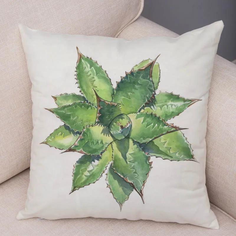 Watercolor Succulents Decorative Pillowcase Office Living Room Car Ornaments Home Pillowcase