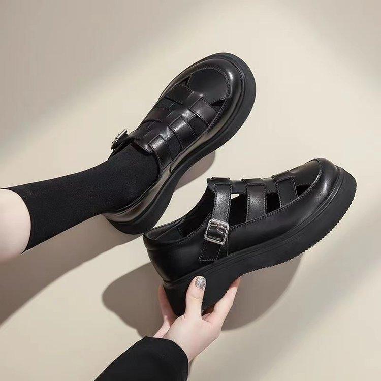 Roman sandals women's summer 2025 new thick-soled popular bag head single shoes with skirt loafer small leather shoes outside