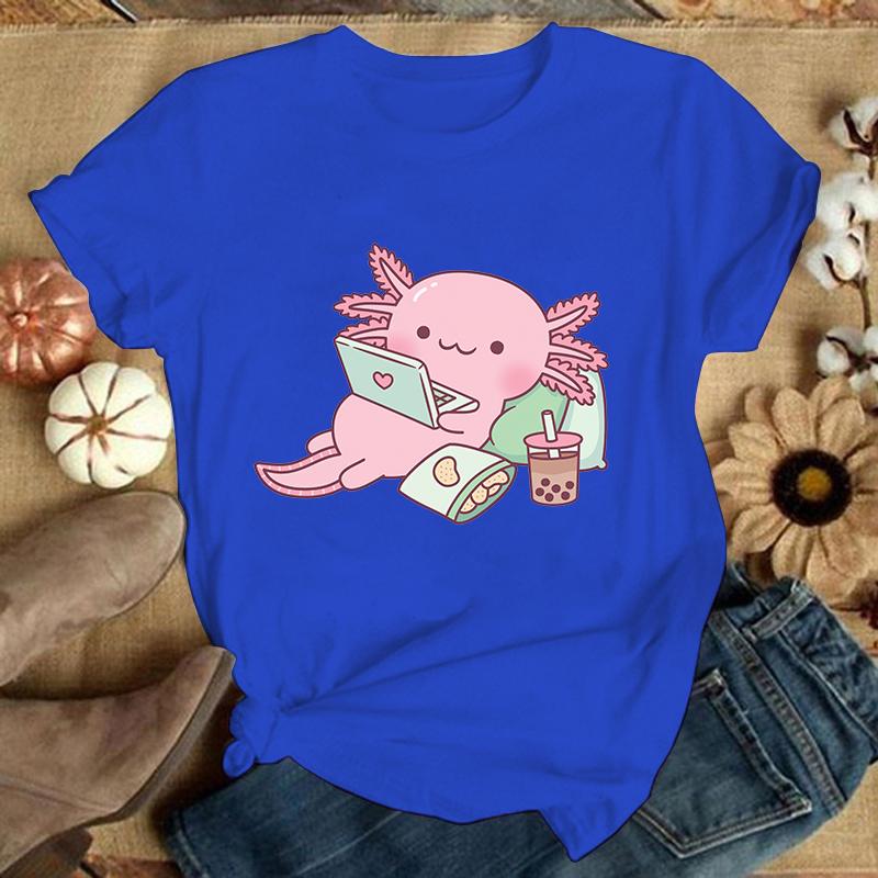 (Premium T-shirt)Hot Axolotl Printed T Shirts Casual Tops Summer Short Sleeve Harajuku T Shirts(Ship Within 24 Hours)