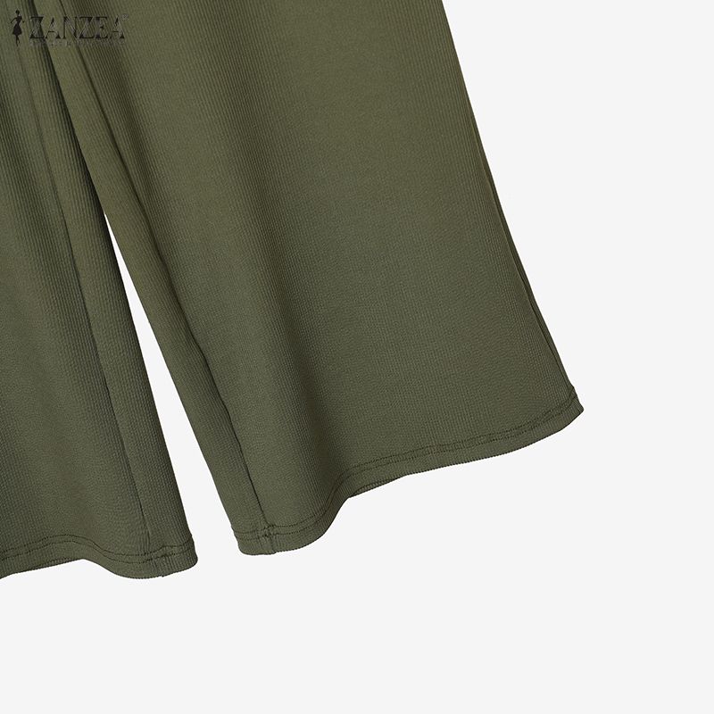 ZANZEA Bluzka z długim rękawem i spodnie damskie, casualowe dwuczęściowe zestawy garniturowe