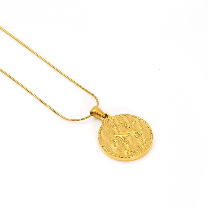 2026 Retro Round Brand Constellation Pendant Plated 18K Twelve Constellation Necklace Women's High Sense Does Not Fade