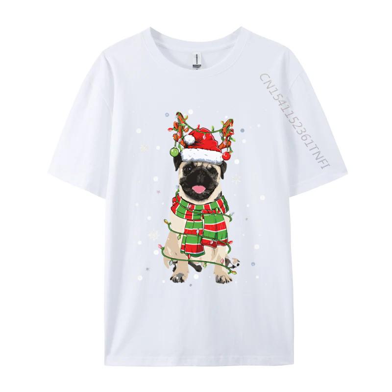 Vintage T Shirt Men Cute Pug Dog Christmas Lights Funny Xm Tshirt Fitness Cotton Men Tees Printing Funny T Shirts S