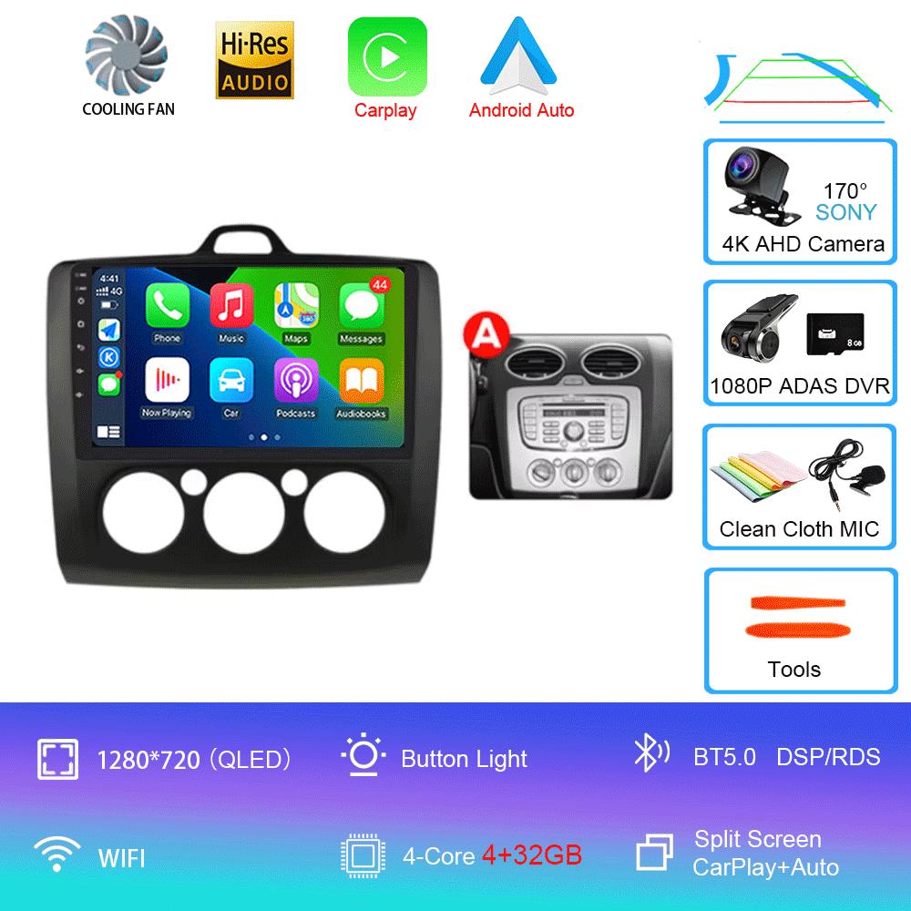 Android 14 Car Radio Autoradio For Ford Focus 2 Mk2 2004 - 2011 GPS Navigation Multimedia Player Carplay Stereo WIFI 360 Camera