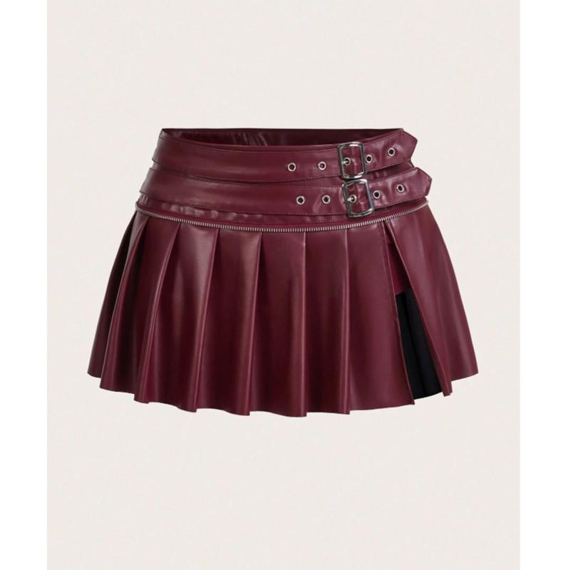 Sexy Pleated Mini Skirt Women Versatile Split Hem Streetwear Dating Party Dance