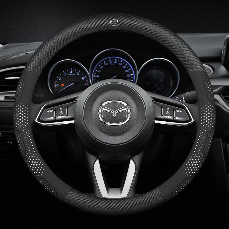 2025 Hot Carbon Fiber Suede Car Steering Wheel Cover For Mazda 3 5 6 SKYACTIV Axela Atenza CX30 CX5 CX8 CX9 MX5 RX8 RX7 BT50 Acc