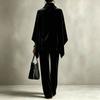 Women's Two Piece Outfit with Cowl Neck Cape Top and Wide Leg Pants, Soft Set for Fall Winter
