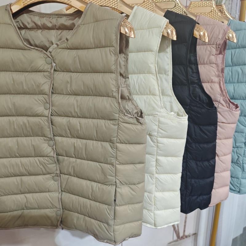 New Women Vintage Sleeveless Puffer Jacket Spring Winter Female White Duck Down Ultra Lightweight Packable Warm Down Liner Vest