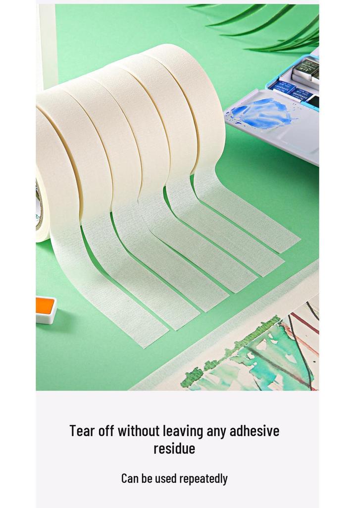 White High-Adhesion Washi Art Tape: Hand-Tearable, Water-Based Masking Tape for Student Drawings