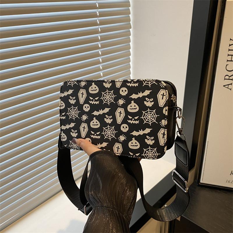 Sac à Bandoulière Crâne d'Halloween pour Femmes en Cuir PU Sacoche Décontractée Bandoulière avec Fermeture Éclair