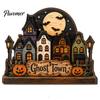 Festive Castle Pattern Plaque Halloween Wooden House Hanging Pendant with Hemp Rope for Wall Door Trick or Treat Party Props Decoration, Haunted