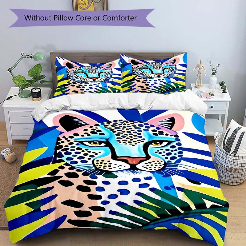 3PCs Leopard Print Design Cover Set, Breathable Fabric, Machine Washable (1 Duvet Cover + 2 Pillowcases) (Without Quilt) yy250911106