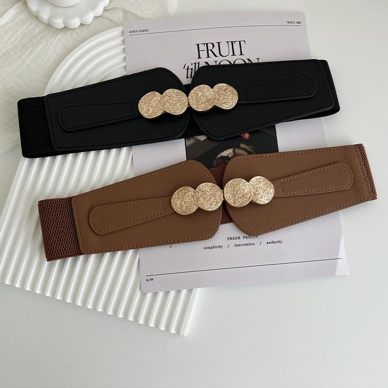 Black Trendy Chunky Waist Cincher Belt For Women With Alloy Buckle For Slimming Effect