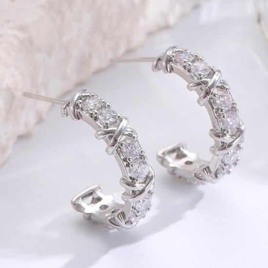1 Pair Women Earrings C-Ring Shape Ear Buckle Design Stable Fit Cubic Zirconia Inlaid Earrings Jewelry Gift