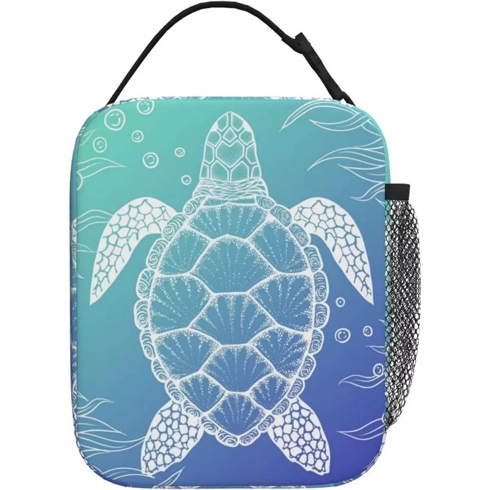 Blue Sea Turtle Print Thermal Lunch Box Insulated Lunch Bag Reusable Portable Tote Cooler Bag for Office Work School Picnic