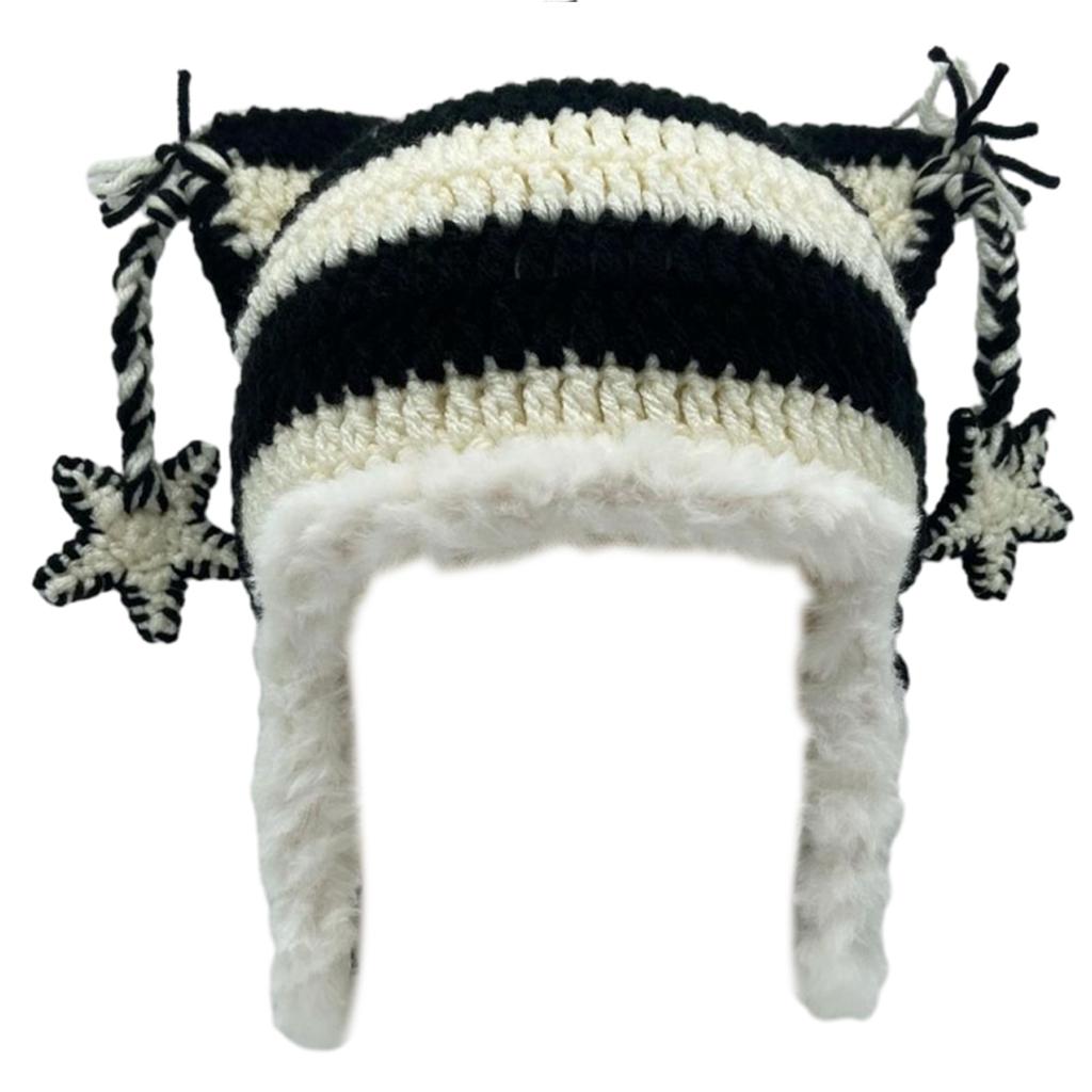 Cartoon Kitten Hat Girls Headgear for Outdoors Activities Skiing with Mini Ears Crocheted Beanie for Skiing Camping