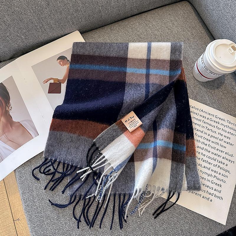 100% Wollschal für Damen Herren Britischer Stil Tartan Karo Kaschmirschals mit Quaste Damen Winter Warm Halstuch Schal
