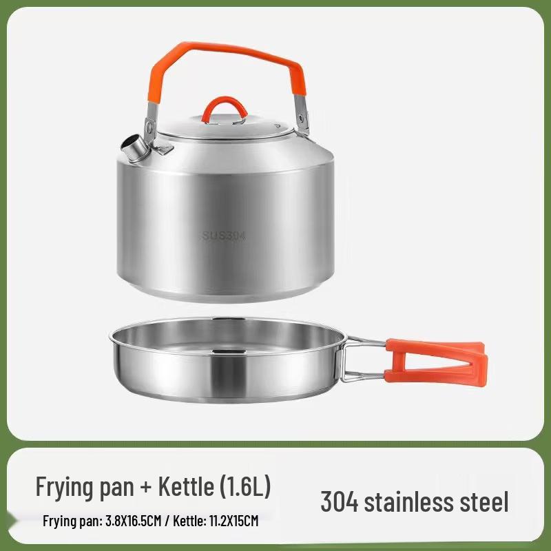 Stainless Steel Camping Cookware Set with Kettle