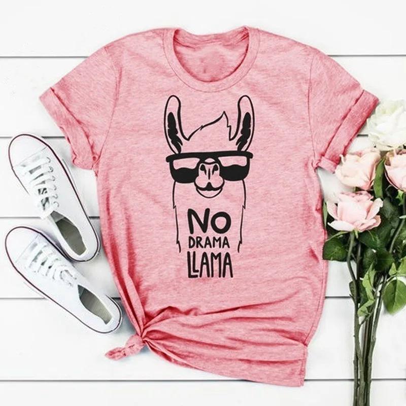 Tričko s potiskem lamy alpaky No Drama Llama Dámské s krátkým rukávem s kulatým výstřihem Volné tričko Letní dámské tričko Topy Camisetas Mujer
