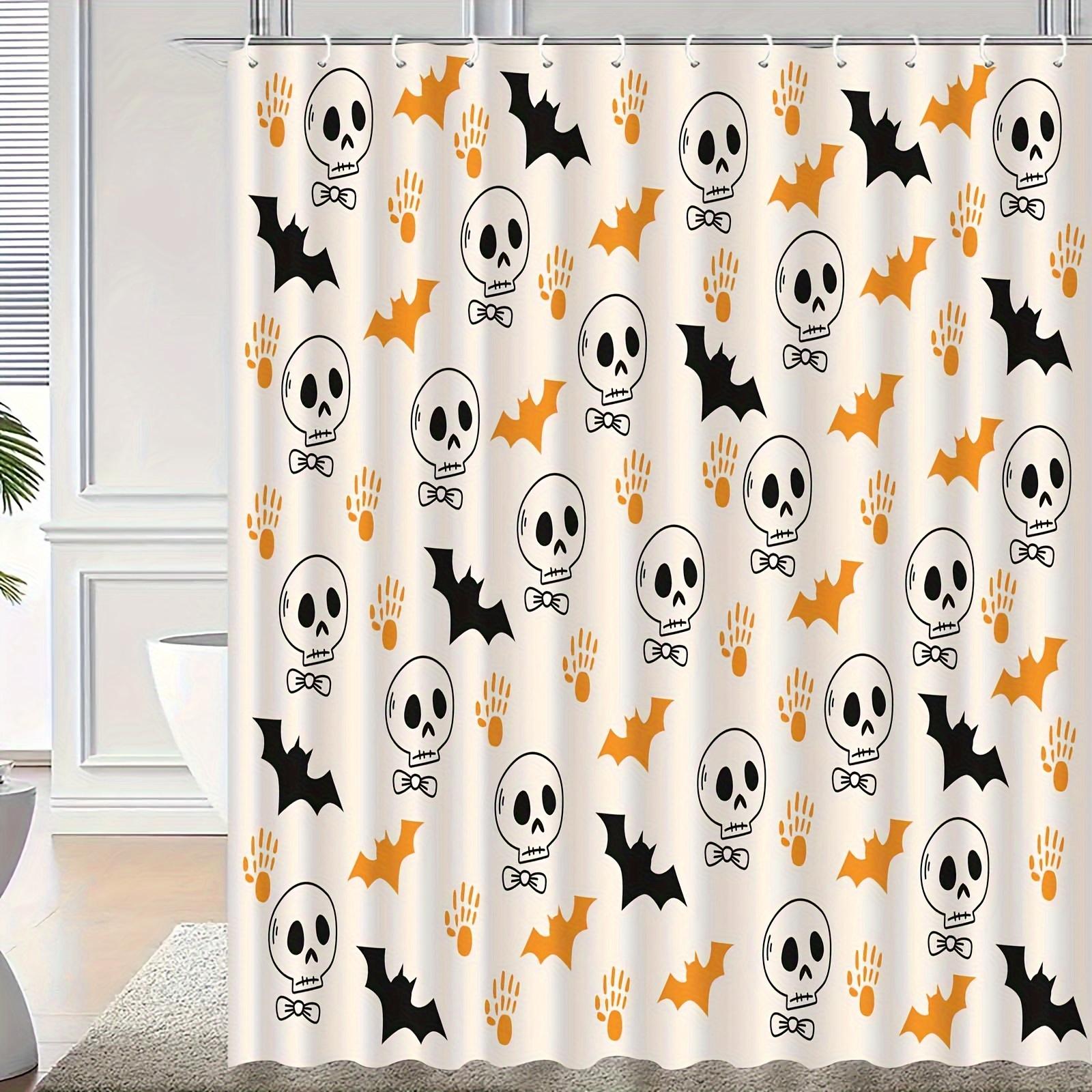 

Шторка для душа на Хэллоуин с летучими мышами и черепами, противотуманный полиэстер, милый и жуткий дизайн, сезонный декор для ванной комнаты, домашний аксессуар W90xH180cm