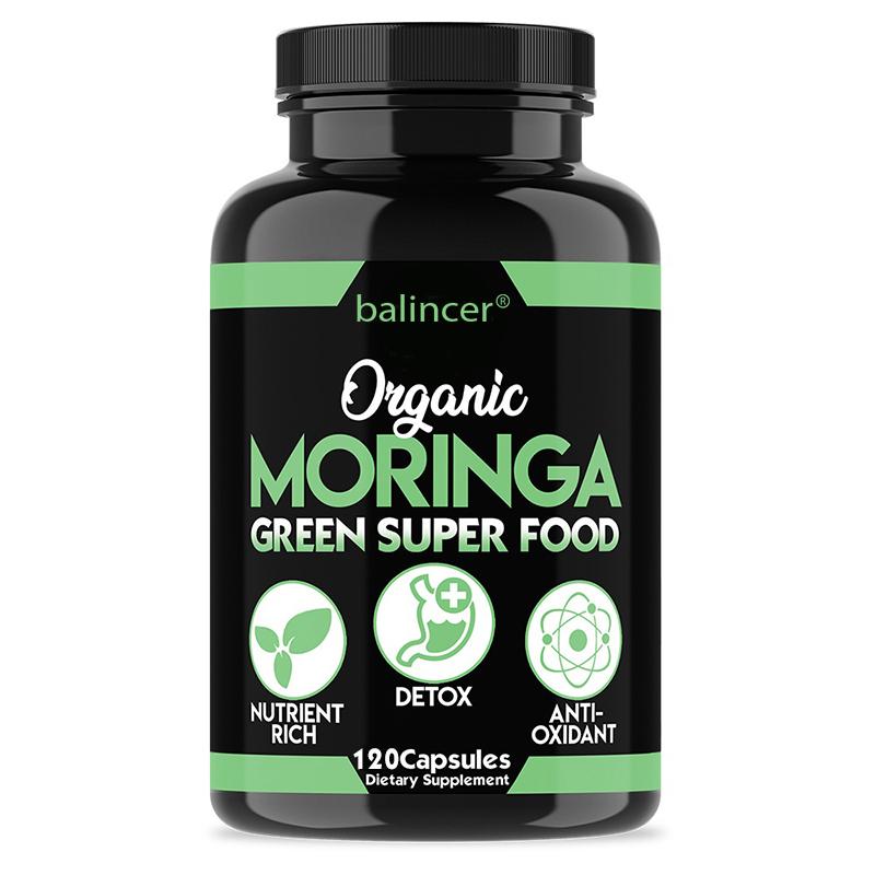 Bio-Moringa-Kapseln, reich an Vitaminen und Antioxidantien, helfen bei der Entgiftung und steigern die Energie 120 Kapseln