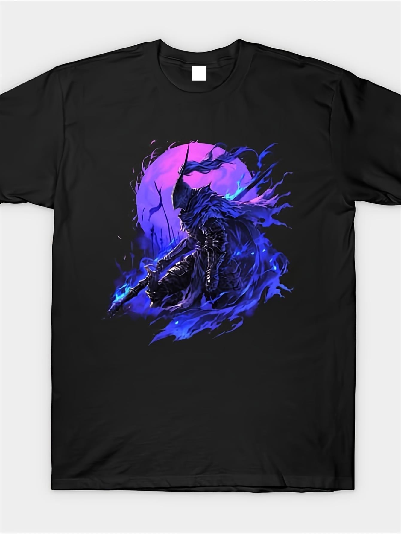 Men S Atys Dark Soul Graphic Tee - Black Slim Fit Shirt Featuring a Bright Blue Flame Design XL