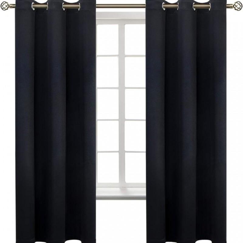 Solid Navy Blue Blackout Curtains Bedroom Living Room Modern Minimalist Style Rod Pocket Panel Set
