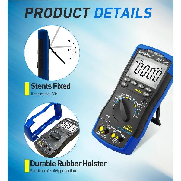 Multimetro HoldPeak HP-770HC True RMS Auto Ranging Digital Multimeter with NCV Feature and Temperature/Frequency/Duty Cycle Test