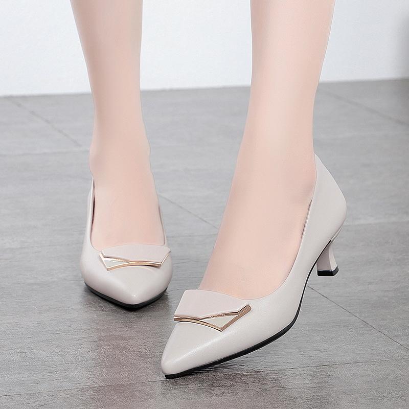 Fashion 2024 Early Spring New High Heels Women's Single Shoes Soft Leather Shallow Mouth Pointed Thin Heels Fashion Women's Single Shoes