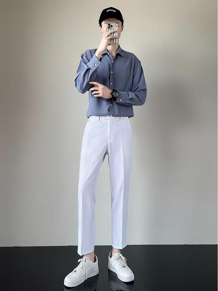 Men's Lightweight Korean Style Slim Fit Casual Suit Pants