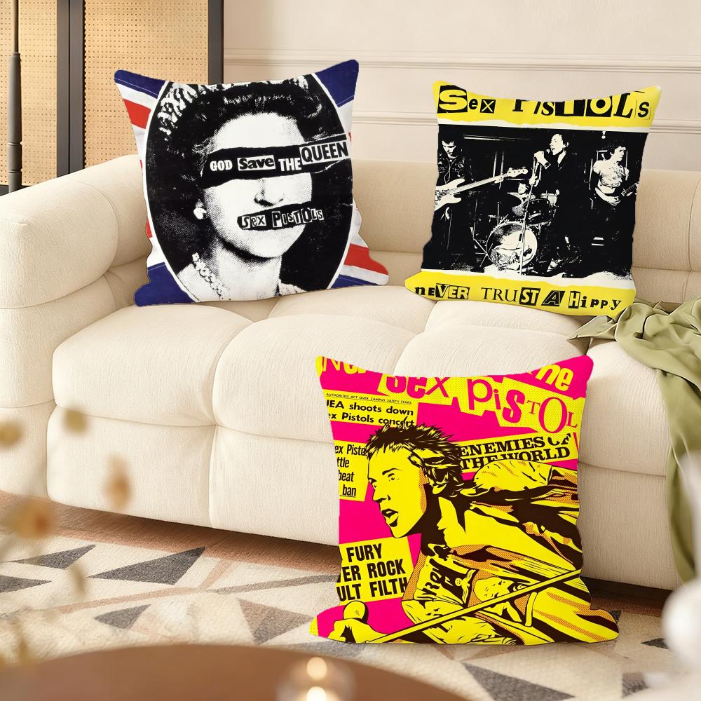S-Sex pistols Rocková kapela Povlak na polštář Měkký plyš Oboustranně potištěný Polštář na pohovku Povlak na polštář | Útulná celoroční dekorace Dárek