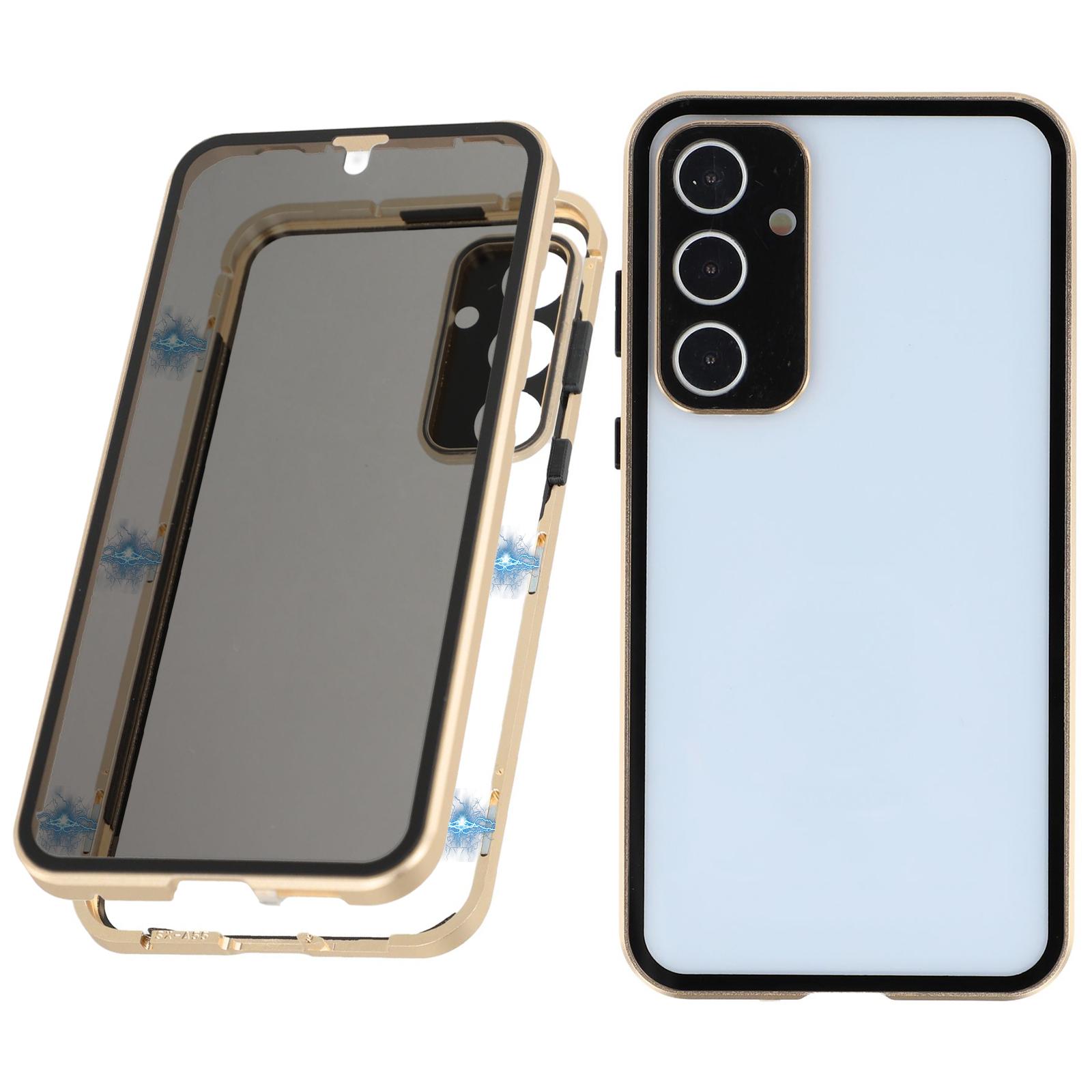 

For Samsung Galaxy A55 5G Case with Anti-Spy Screen Protector/Lens Film Tempered Glass Metal Phone Cover Gold
