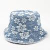 Washed Denim Fisherman Hat Flower Embroidered Sunscreen Sun Cap Retro Cowboy Bucket Hats  Outdoor