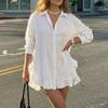 Women's Color Loose Fit Shirt Dress with Ruffle Hem for Casual Daily Wear