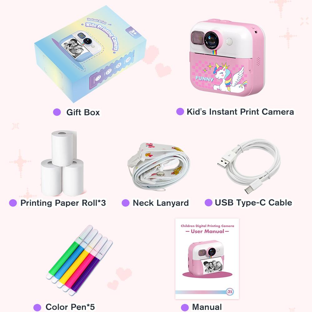 Children Digital Camera Toy Instant Print for Kids Thermal Print Camera Instant Photo Printing Camera Video Toys+32G Memory Card