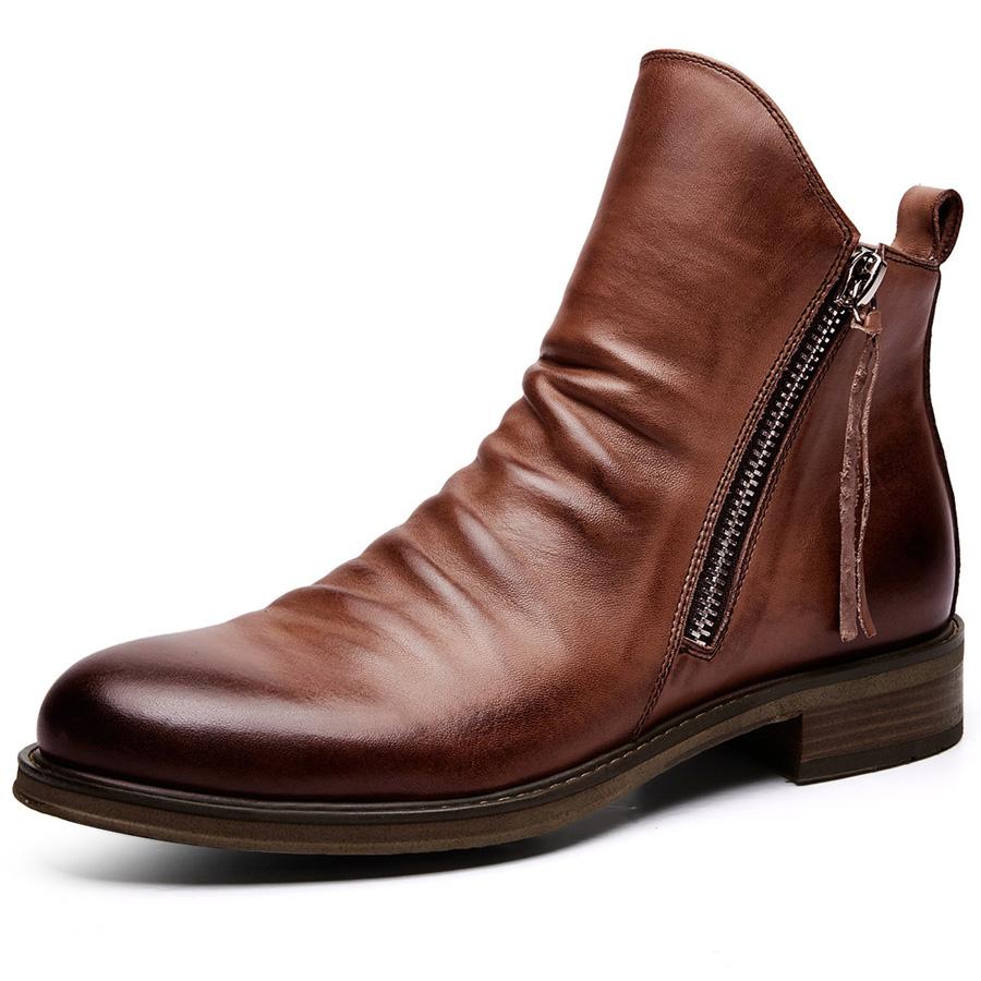 Retro Men'S Leather Boots Side Zipper Men Ankle Boots High Quality Men Business Leather Shoes Autumn Men Boots Large Size 48