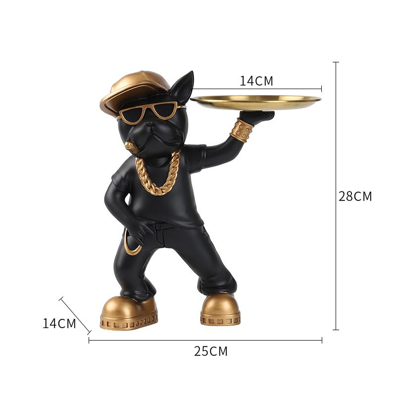 Severská domácí dekorace Hip-hop soška francouzského buldoka s táckem Úložný prostor Stolní dekorace Cool figurka psa Zvířecí socha Interiérové ozdoby