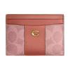 Essential 11 Metal Letter Engraved Splicing Design Coated Canvas and Calfskin Card Holder Women's Peach Pink Peach Pink