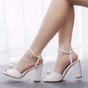 Damen Pumps Sexy Hochzeits-Absatzsandalen Schnallenriemen PU 9 CM Blockabsatz Modisch und Minimalistisch Kombiniert mit Kleid Damenschuhe