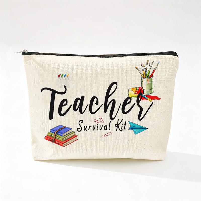 Teacher's Day Inspirational Slogan Makeup Bag - Portable Imitation Linen Zipper Pouch