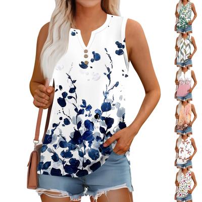 Women's Summer Vest Loose Solid Color Button V-Neck Casual Sleeveless Shirt Tops