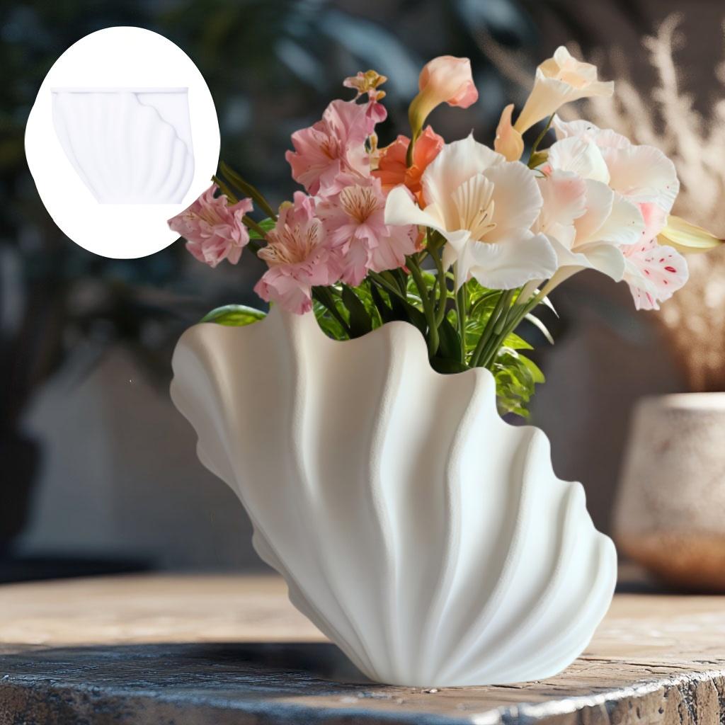 Shell shaped vase resin silicone mold fan leaf conch pen holder concrete mould conch shells palm leaf flower vase gypsum molds