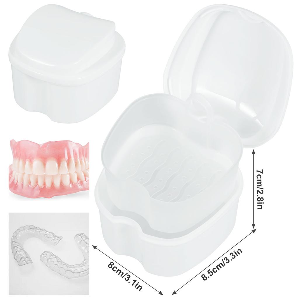 Denture Bath Box Cleaning Teeth Case Portable False Teeth Storage Case with Hanging Net Container Denture Boxs Soaking Container